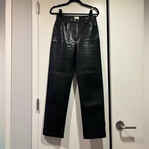 Wilfred Black Leather Pants with Branded Button
